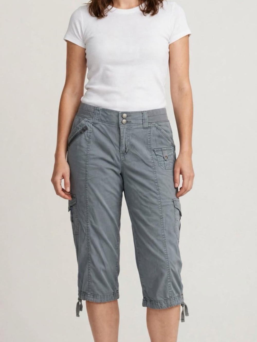 Sonoma Life + Style Capri Mid Rise Cargo Pants Womens 6 Gray Blue Utility